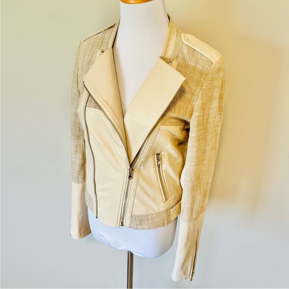 DANIER Italian Leather Moto Biker Coat Beige Tan Size XS - Picture 2 of 8